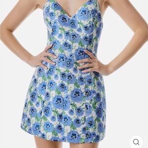 Alice & Olivia Blue Floral V-Neck A-Line Dress